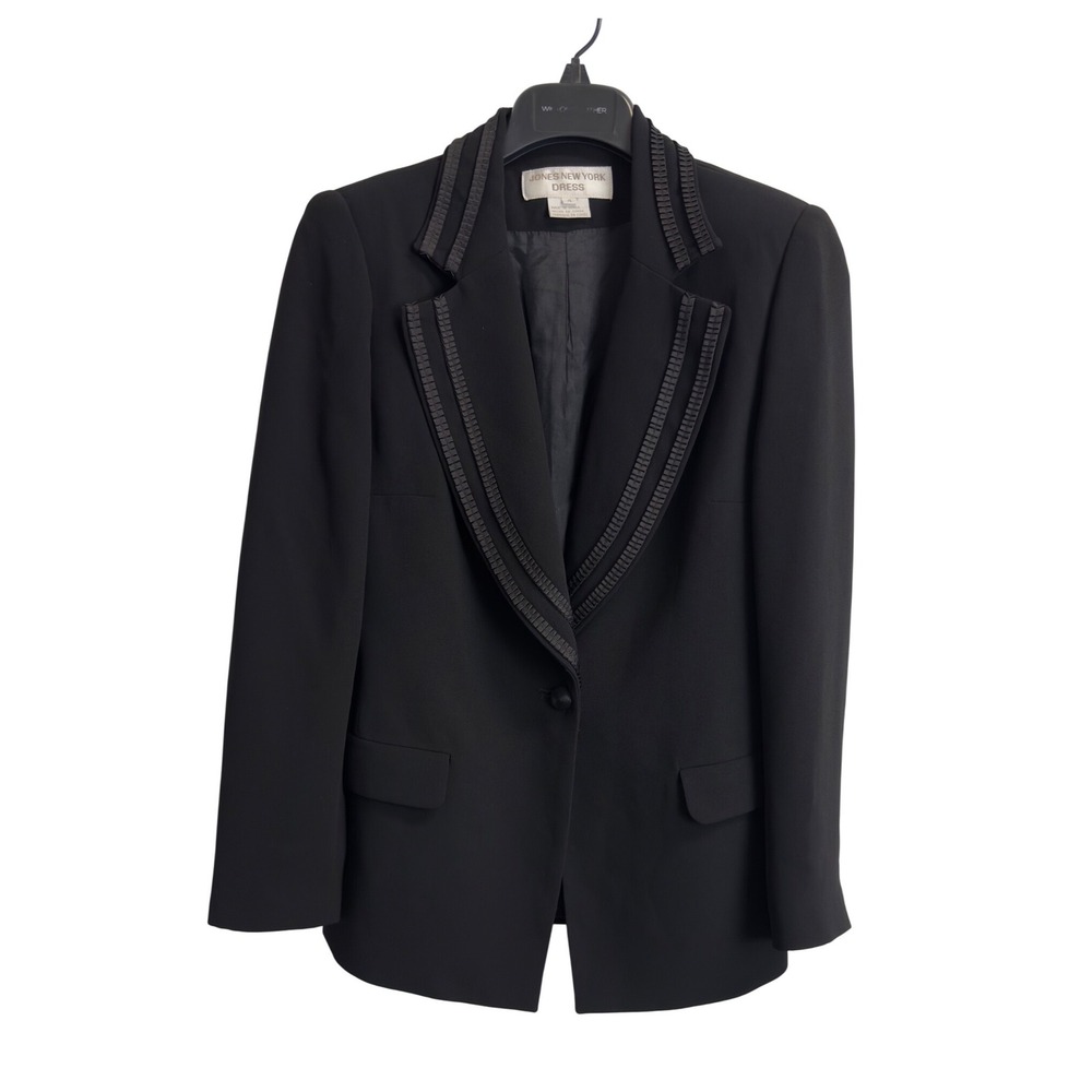 Jones New York Dress Black Blazer Pleated Ribbon Trim Tuxedo Jacket Women's Sz 4